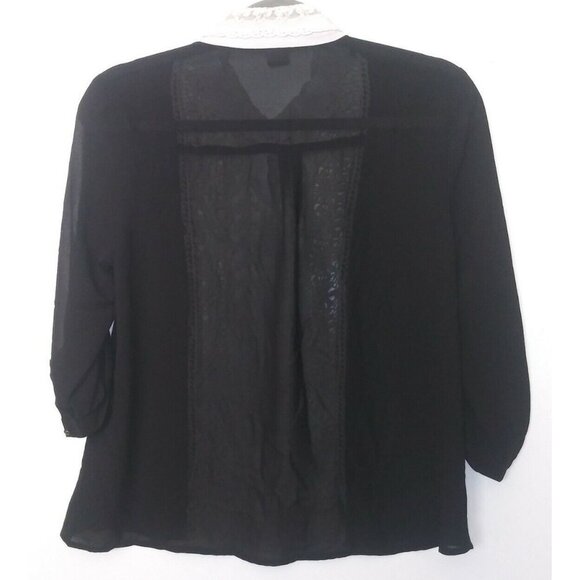 Secretary blouse Black w/ivory lace collared retro Victorian vintage style 60s - Picture 5 of 6